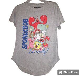 NICKELODEON womens Juniors  shirt spongebob Gray size Small 3-5 W-096